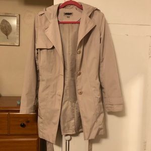 Khaki Trench Coat with Hood & Waist Tie